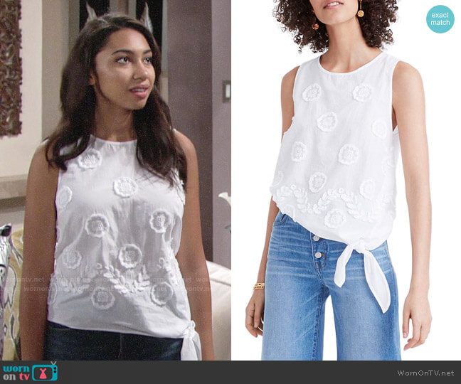 Madewell Embroidered Side Tie Tank worn by Shauna (Camryn Hamm) on The Young and the Restless