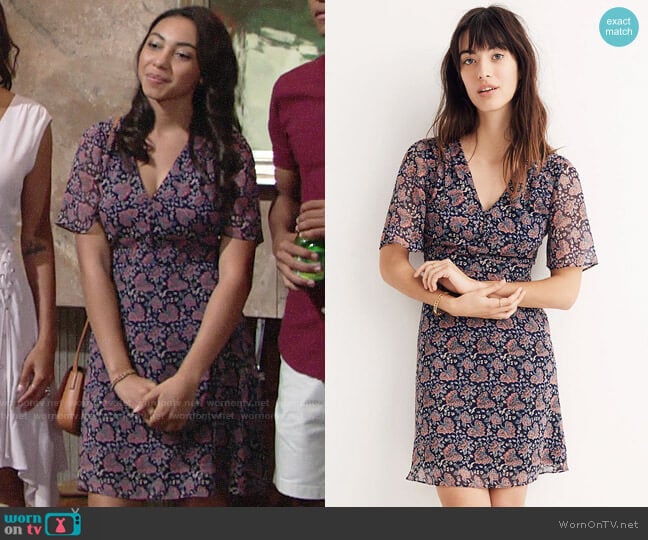 Madewell Orchard Flutter Sleeve Dress in Fan Floral Mix worn by Shauna (Camryn Hamm) on The Young and the Restless