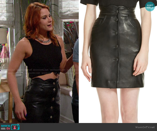 Maje Journey Leather Skirt worn by Sally Spectra (Courtney Hope) on The Bold & the Beautiful