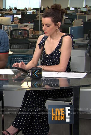 Melanie’s black polka dot jumpsuit on Live from E!