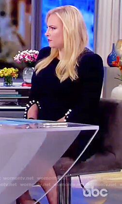 Meghan’s navy pearl cuff embellished dress on The View