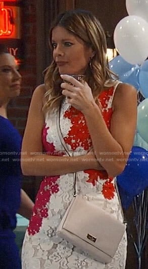 Nina’s white lace dress with red and pink flowers on General Hospital