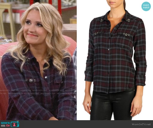 Paige Mya Embellished Plaid Shirt worn by Gabi Diamond (Emily Osment) on Young and Hungry