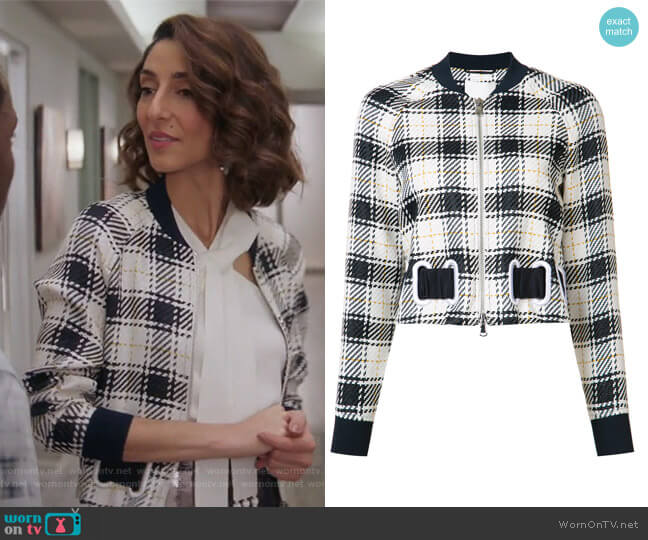 Surf plaid bomber by 3.1 Phillip Lim worn by Delia (Necar Zadegan) on Girlfriends Guide to Divorce