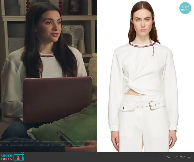 White Twisted Sweatshirt by Phillip Lim 3.1 worn by Jane Sloan (Katie Stevens) on The Bold Type