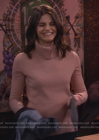 Leslie's pink turtleneck sweater on Living Biblically