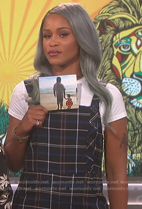 Eve’s blue plaid overalls on The Talk