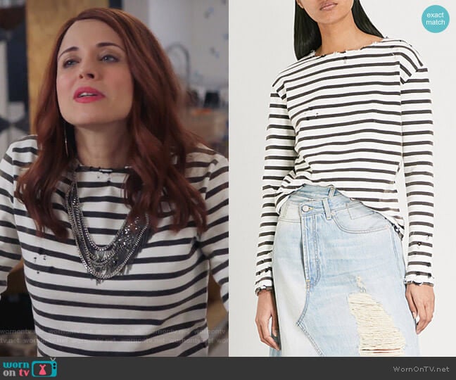 Breton striped distressed cotton-jersey top by R13 worn by Jo (Alanna Ubach) on Girlfriends Guide to Divorce