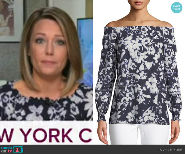 Raelyn Off-the-Shoulder Floral-Print Blouse by Lafayette 148 New York worn by Dylan Dreyer on Today