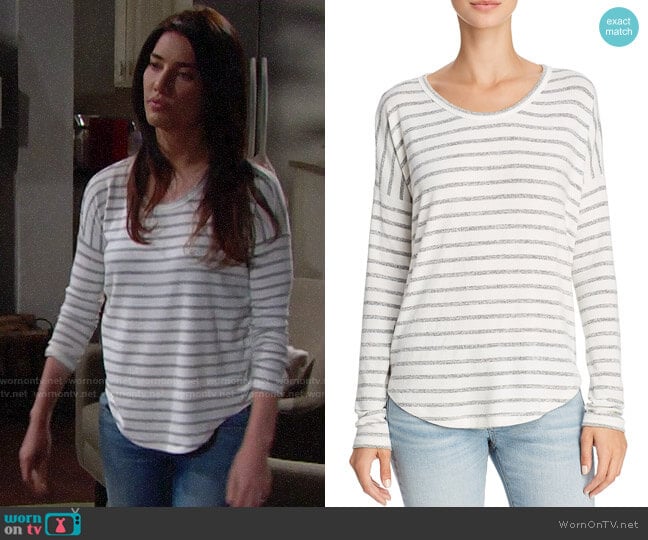 Rag and Bone Drop-Shoulder Striped Tee worn by Steffy Forrester (Jacqueline MacInnes Wood) on The Bold and the Beautiful