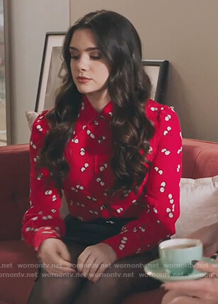 Jane’s red cherry print blouse on The Bold Type