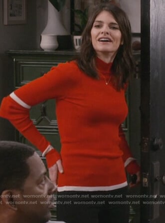 Leslie's red striped sleeve turtleneck sweater on Living Biblically