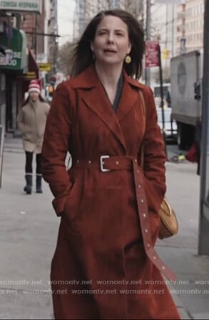 Verena Baptist's brown suede coat on Dietland