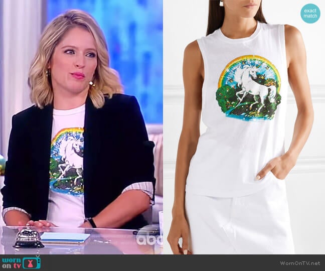 Printed slub cotton-jersey tank by Re/Done worn by Sara Haines on The View