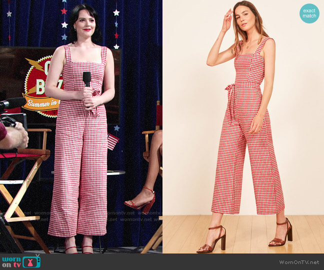 Reformation Birch Jumpsuit in May Check worn by Tessa Porter (Cait Fairbanks) on The Young & the Restless