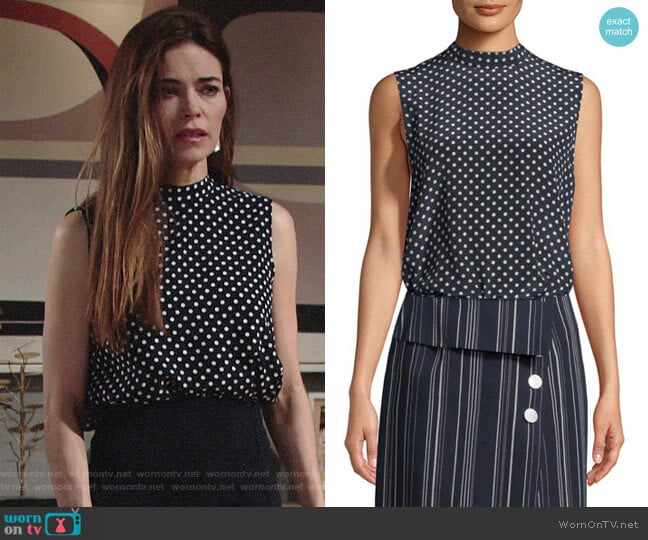 Robert Rodriguez Open-Back Polka-Dot Blouse worn by Victoria Newman (Amelia Heinle) on The Young and the Restless