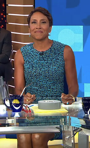 Robin’s blue floral ruched dress on Good Morning America