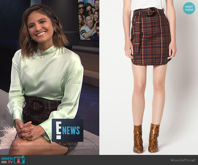 Short Checked Skirt with Belt by Sandro worn by Erin Lim on E! News