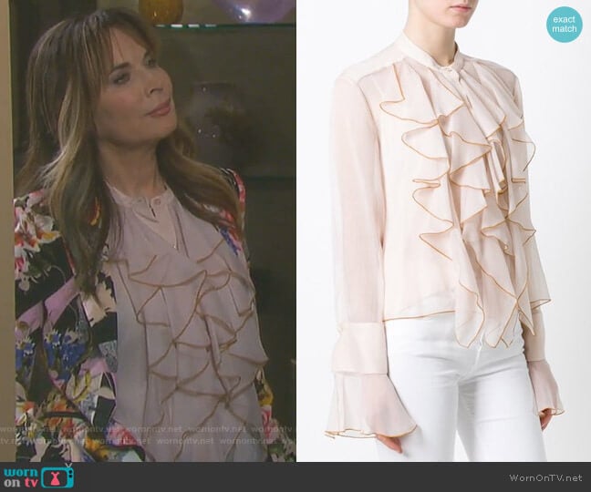 Ruffled Bell Sleeve Blouse by See by Chloe worn by Kate Roberts (Lauren Koslow) on Days of our Lives