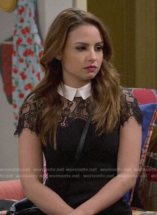 Sofia's black lace dress with white collar on Young and Hungry