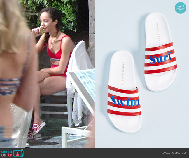 South Parade Swim Surf Pool Slides worn by Mattie Ashby (Lexie Stevenson) on The Young and the Restless