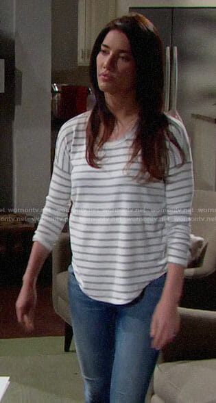Steffy’s grey striped tee on The Bold and the Beautiful