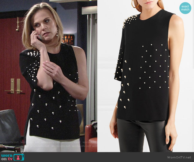 Stella McCartney Asymmetric Pearl Embellished Top worn by Phyllis Newman (Gina Tognoni) on The Young and the Restless