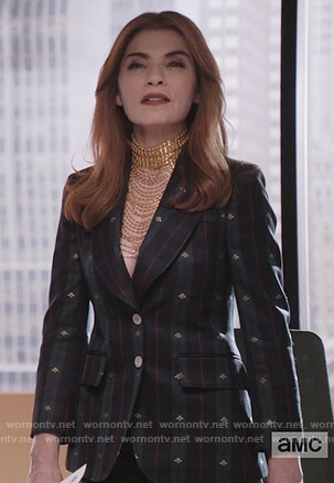 Kitty’s green embroidered blazer on Dietland