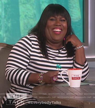 Sheryl’s striped palm tree embellished top on The Talk