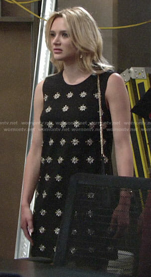Summer’s black embellished shift dress on The Young and the Restless