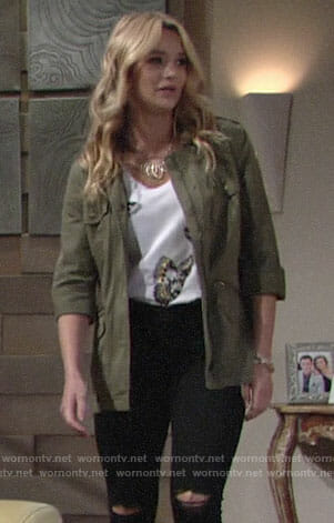 Summer’s butterfly tee and army jacket on The Young and the Restless