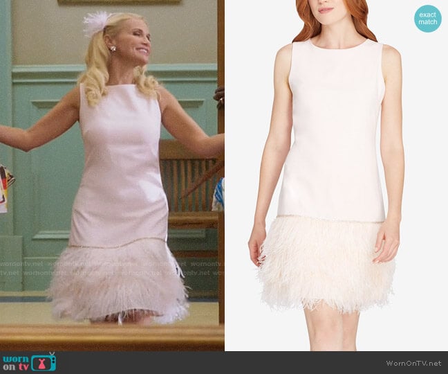 Tahari ASL Feather and Rhinestone Dress worn by Lavinia Peck-Foster (Kristin Chenoweth) on Trial and Error