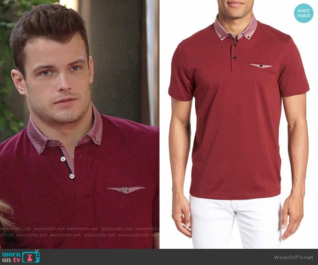 Ted Baker Movey Trim Fit Woven Geo Polo worn by Kyle Abbott (Michael Mealor) on The Young and the Restless