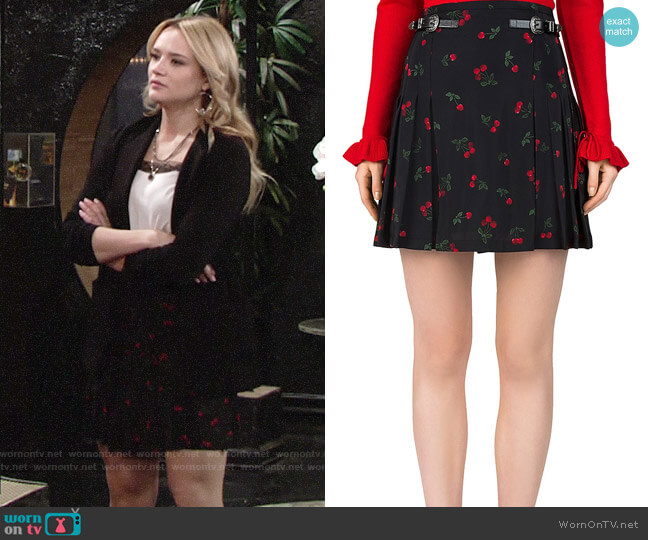 The Kooples Cherry Love Print Skirt worn by Summer Newman (Hunter King) on The Young & the Restless