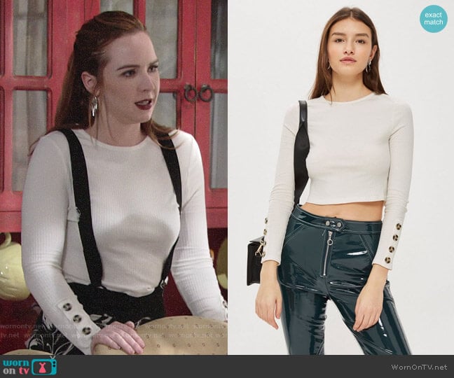 Topshop Horn Button Crop Top worn by Mariah Copeland (Camryn Grimes) on The Young and the Restless