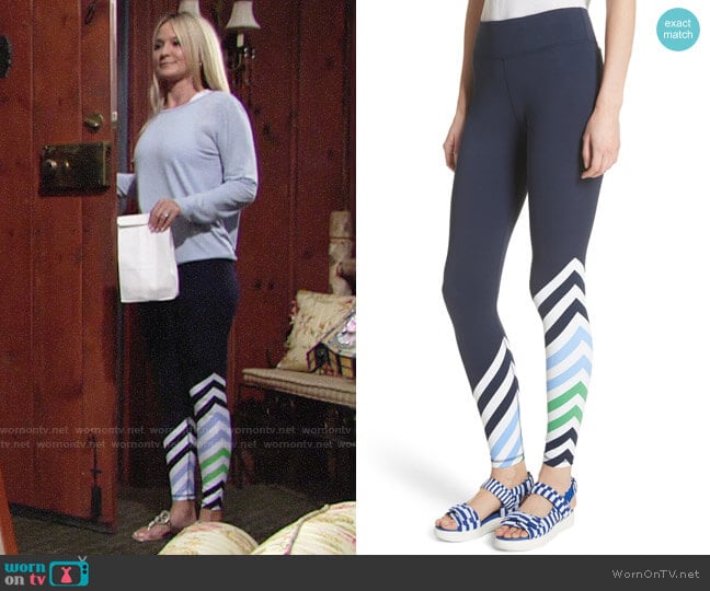 Tory Sport Diagonal Stripe Leggings worn by Sharon Newman (Sharon Case) on The Young and the Restless