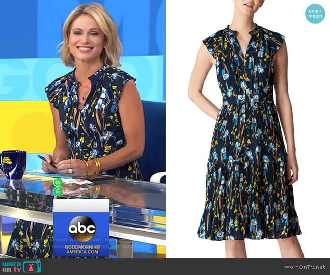 Celia Iris Print Pleated Dress by Whistles worn by Amy Robach on Good Morning America