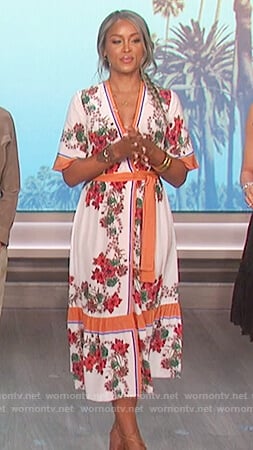 Eve’s white floral print wrap dress on The Talk