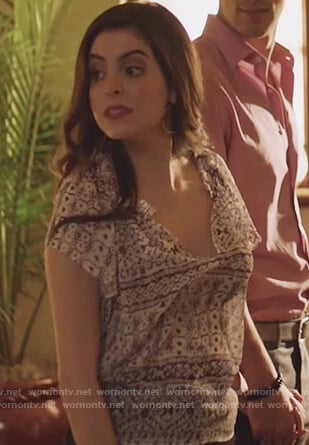 Isabela's white printed top on Queen of the South