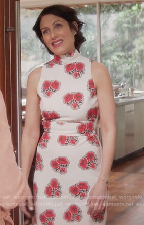 Abby’s white sleeveless poppy print dress on Girlfriends Guide to Divorce