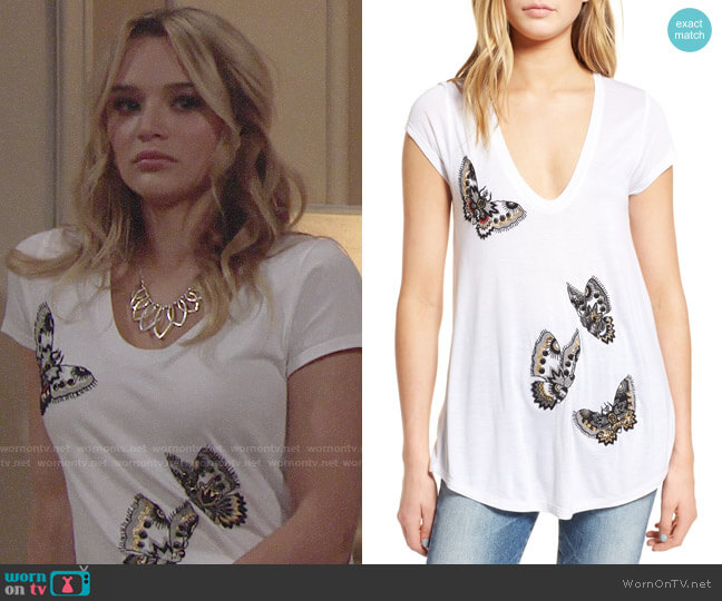 Zadig & Voltaire Tiny Cannet Butterfly Tee worn by Summer Newman (Hunter King) on The Young & the Restless