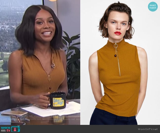 Ribbed Top with Zipper by Zara worn by Zuri Hall on E! News