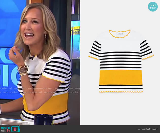 Striped Sweater with Scalloped Trim by Zara worn by Lara Spencer on Good Morning America