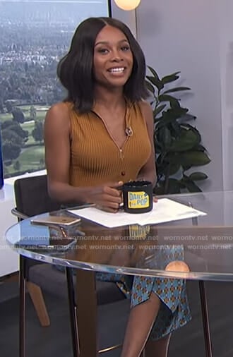 WornOnTV: Zuri’s orange ribbed top and printed trousers on E! News ...