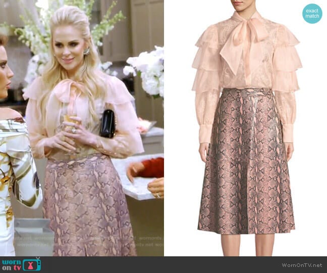 Talulah Blouse and Romi Skirt by Alice + Olivia worn by Kameron Westcott on The Real Housewives of Dallas