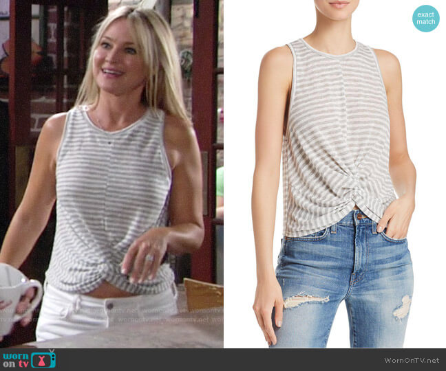 Aqua Twist Front Striped Tank worn by Sharon Newman (Sharon Case) on The Young and the Restless