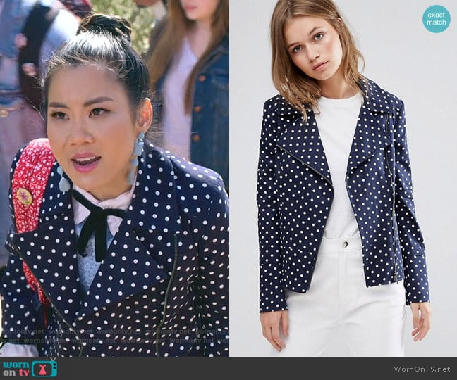 Polka Dot Biker Jacket by Helene Berman  worn by Dixie Sinclair (Irene Choi) on Insatiable