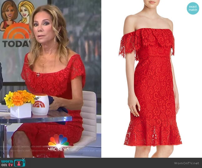 Off-the-Shoulder Lace Dress by Bcbgmaxazria worn by Kathie Lee Gifford on Today