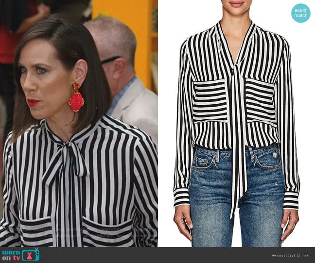 Striped Silk Tieneck Blouse by Barneys New York worn by Diana Trout (Miriam Shor) on Younger