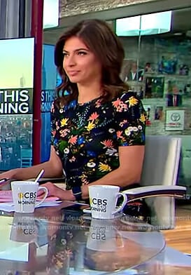 Bianna’s black floral short sleeve dress on CBS This Morning